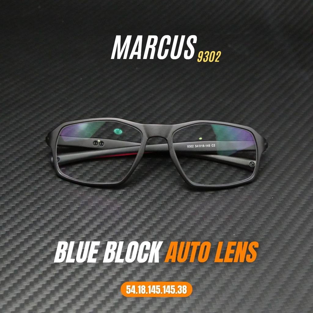 แว่นตาสายตาสั้น -50 ถึง -600 เลนส์บลูบล็อคออโต้ รุ่น Marcus มาร์คัส 9302 ในร่มเลนส์ใสออกแดดเปลี่ยนสีเทาดำ