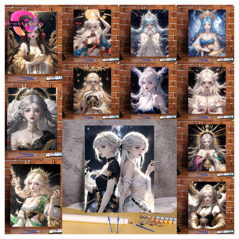 PLPaint โดยตัวเลขสิบสองราศีสาวการ์ตูน0พื้นฐานdiyภาพสีน้ํามันดิจิตอลมือวาดภาพวาดสีน้ํามันอะคริลิบรรจุรักษาการบีบอัดภาพวาดตกแต่ง