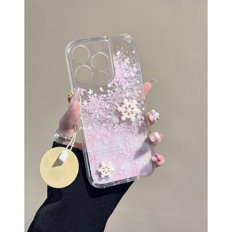 สําหรับ IPhone11/12/13ProMaxX/XR/XSMAX, 7/8Plus IPhone 14/15/16Proแฟชั่นใหม่, พรีเมี่ยม, เทรนด์, ชายและหญิง, รวมทุกอย่าง, กันกระแทก, เคสป้องกัน, เกล็ดหิมะสีชมพูทรายดูด