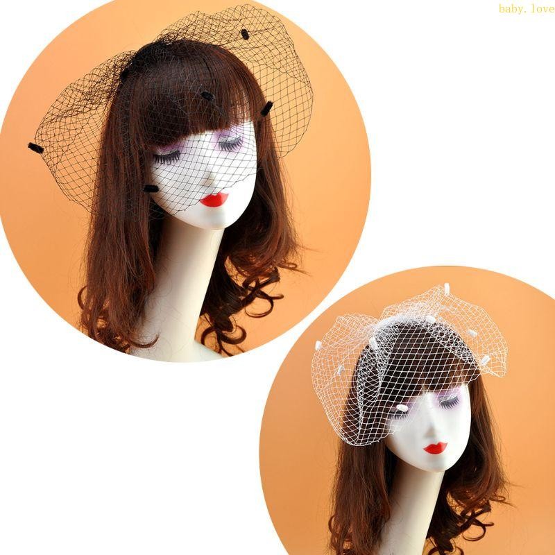 Dasbsug Womens Vinrage Elegant Wedding Fascinator Fishnet Mesh Veil รูขนาดใหญ่ Small Plu
