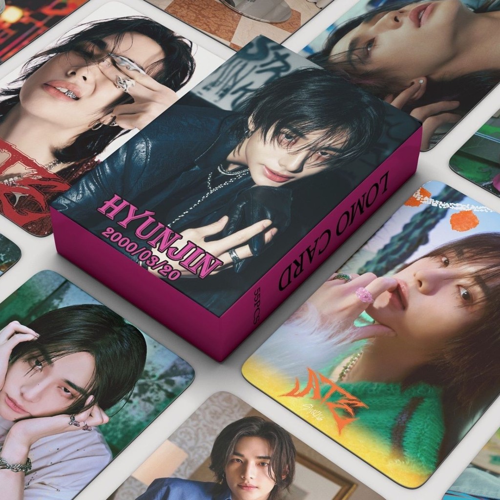 55 Stray Kids Photocards HyunJin HyunJin ATE โปสการ์ดเดี่ยว HyunJin สินค้าพัดลมทําการ์ด RXK + 1RXK