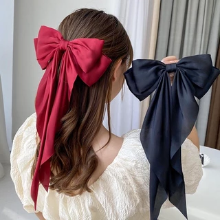 สีทึบผ้าโบว์กิ๊บผู้หญิงลําแสงยาวครึ่งผูกผมที่สง่างามฤดูใบไม้ผลิคลิปอุปกรณ์ผม