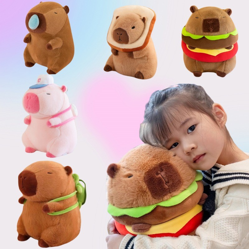 Hamburg Capybara ของเล่นตุ๊กตาเต่า Bckpack Capibara คอสเพลย์ขนมปังแหวนตกแต่งตุ๊กตาสัตว์ของขวัญของเล่