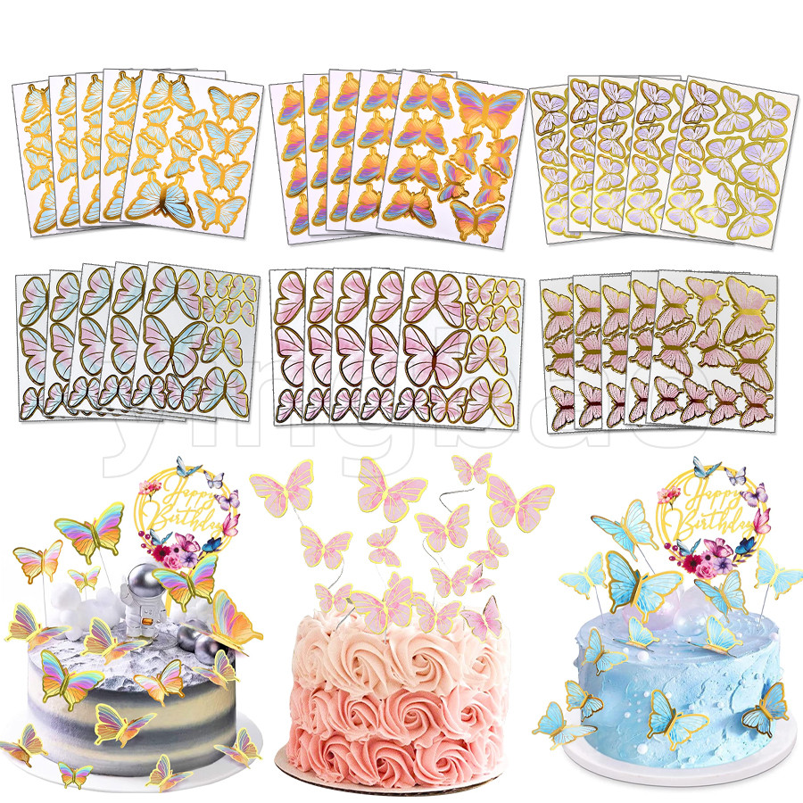 50 ชิ้นผีเสื้อ Cupcake Toppers วันเกิด Party Decor,Pink Gold เค้ก Topper Picks สําหรับหญิงสาวงานแต่งงานวันเกิด Baby Shower Party ตกแต่งผนัง