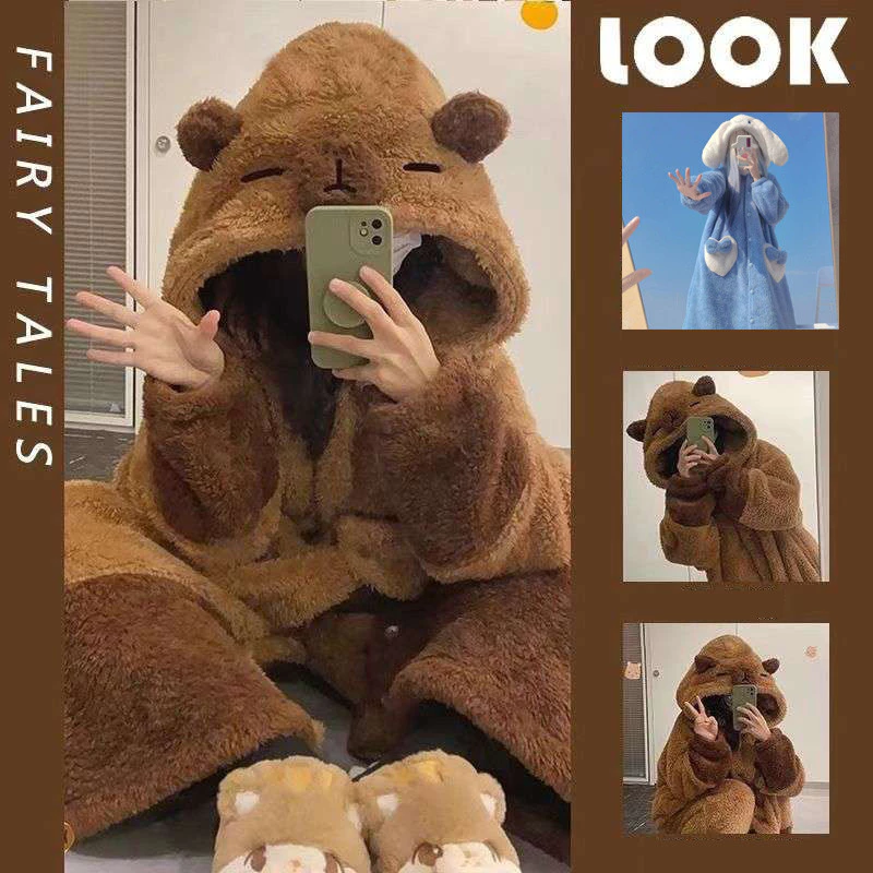 พร้อมส่ง🍊Capybara ชุดน่ารักคาปิบาร่า มาสคอตชุดนอน ตูนชุดนอน คอสเพลย อบอุ่นและหนา รักษาความอบอุ่น