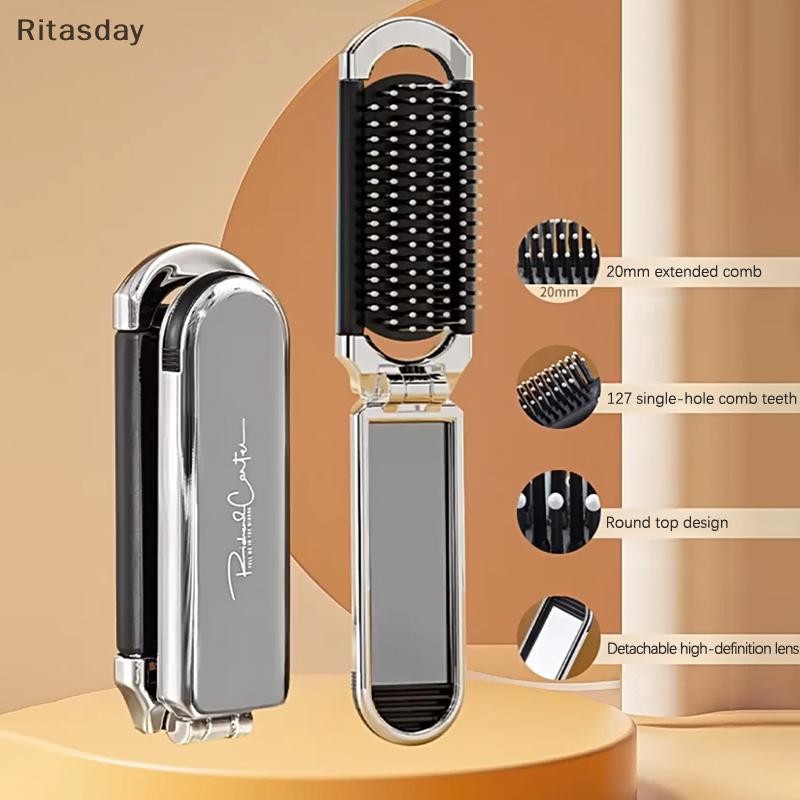Ritasday แปรงผมพับนวดหวีนวด Anti-Static แบบพกพา Travel แปรงผมสาวหวีผมกระจกใหม่