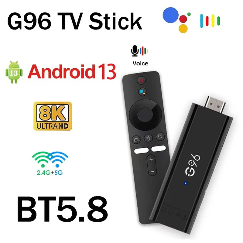 G96 ATV TV Stick Android 13.0 HD 8K 4K HDR10 Smart TV Stick Voice Assistant แบบพกพาสตรีมมิ่งเครื่องเ