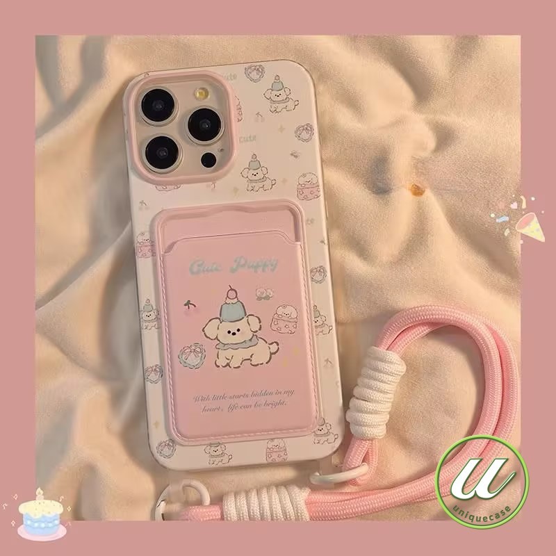 การ์ตูนรักหัวใจเชอร์รี่ลูกสุนัขดูเดิลสายคล้อง เคส IPhone 16 15 13 12 14 11 Pro Max 7Plus X 8 7 16 Plus XS Max XR SE 2020