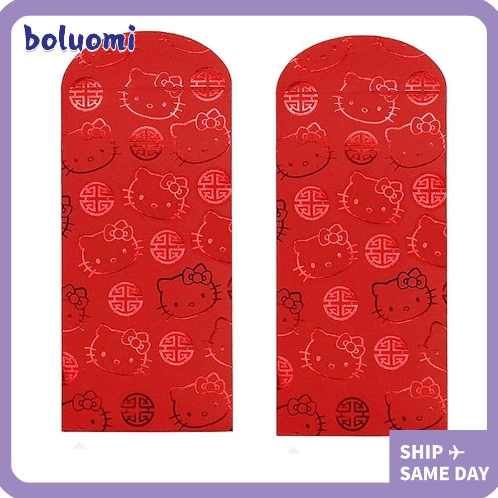 Bolumi 10 ชิ้นซองจดหมายสีแดงจีน, ซองจดหมายแพ็คเก็ตการ์ตูนเครยอนชินจัง, ของตกแต่ง HelloKitty CNY ปีกระเป๋าเทศกาลฤดูใบไม้ผลิ