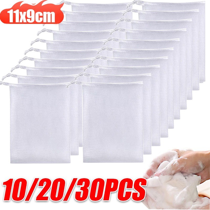 10/20/30 ชิ้นสบู่ตาข่ายฟองสุทธิ/ถุงตาข่ายฟองเครื่องมือทําความสะอาดผิว/อาบน้ํา เชือกรูด สบู่กระเป๋า
