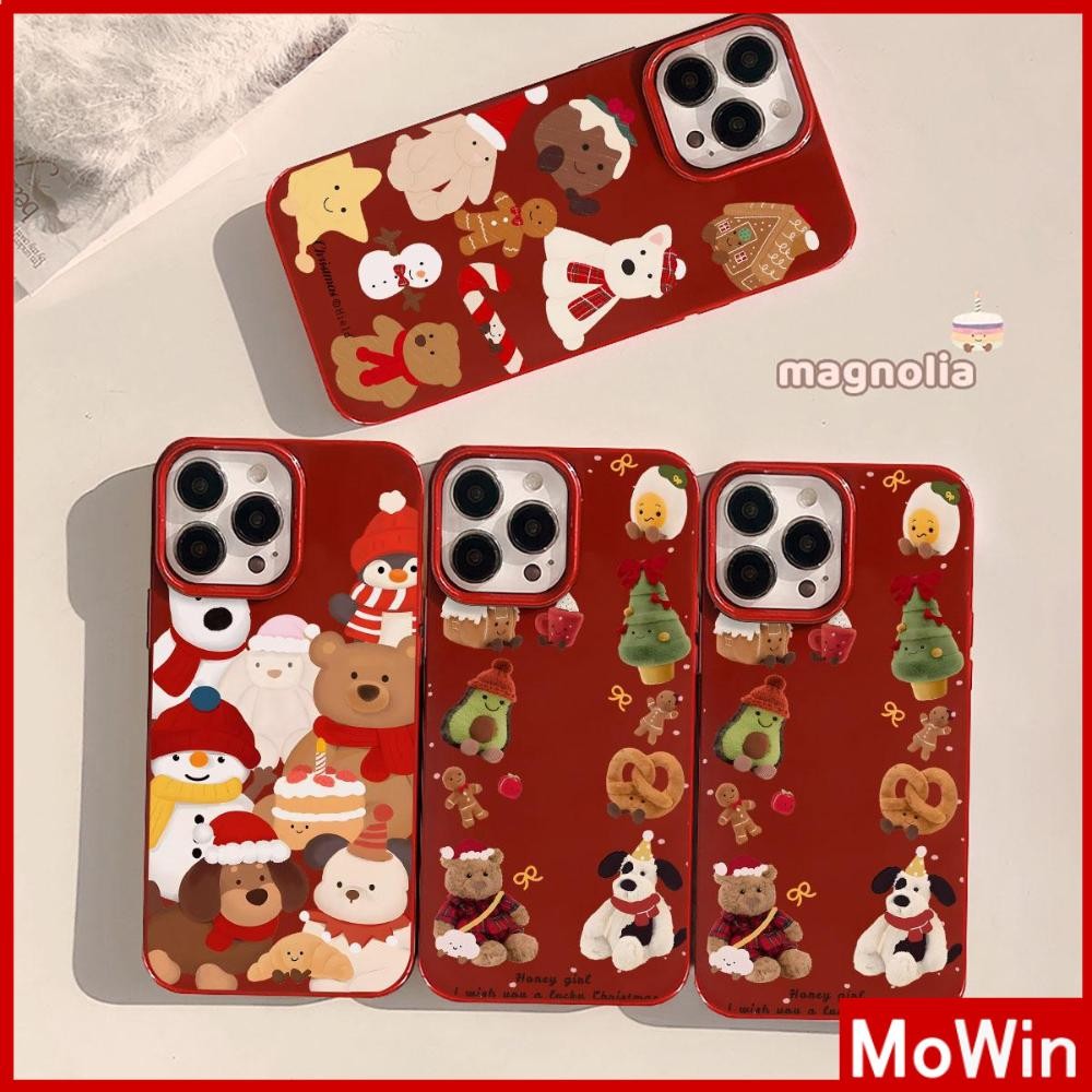 Mowin - เคส iPhone 16 Pro max สีแดง เคส TPU นิ่มเคลือบเงา กันกระแทก ป้องกันกล้อง หมีสีน้ำตาลน่ารัก เข้ากันได้กับ iPhone 15 14 13 12 Pro Max 11 XR XS Max 7 8 Plus