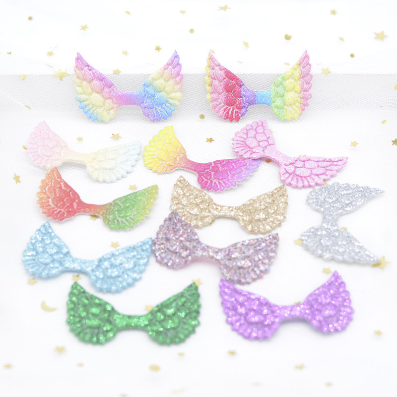 20 ชิ้น 50 * 33 มิลลิเมตร Glitter ผง Iridescence Angel Wing Appliques สีสัน Cupid Wing Fairy Wing สําหรับ DIY ของเล่น Headwear Bow Decor