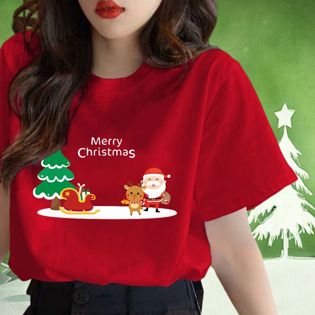 (จัดส่งตลอด 24 ชั่วโมง）OOOK Officialเสื้อ Merry Christmas ซานต้า ซานตาคลอสต้นคริสต์มาสพิมพ์ลายเสื้อครอบครัวคริสต์มาสT758