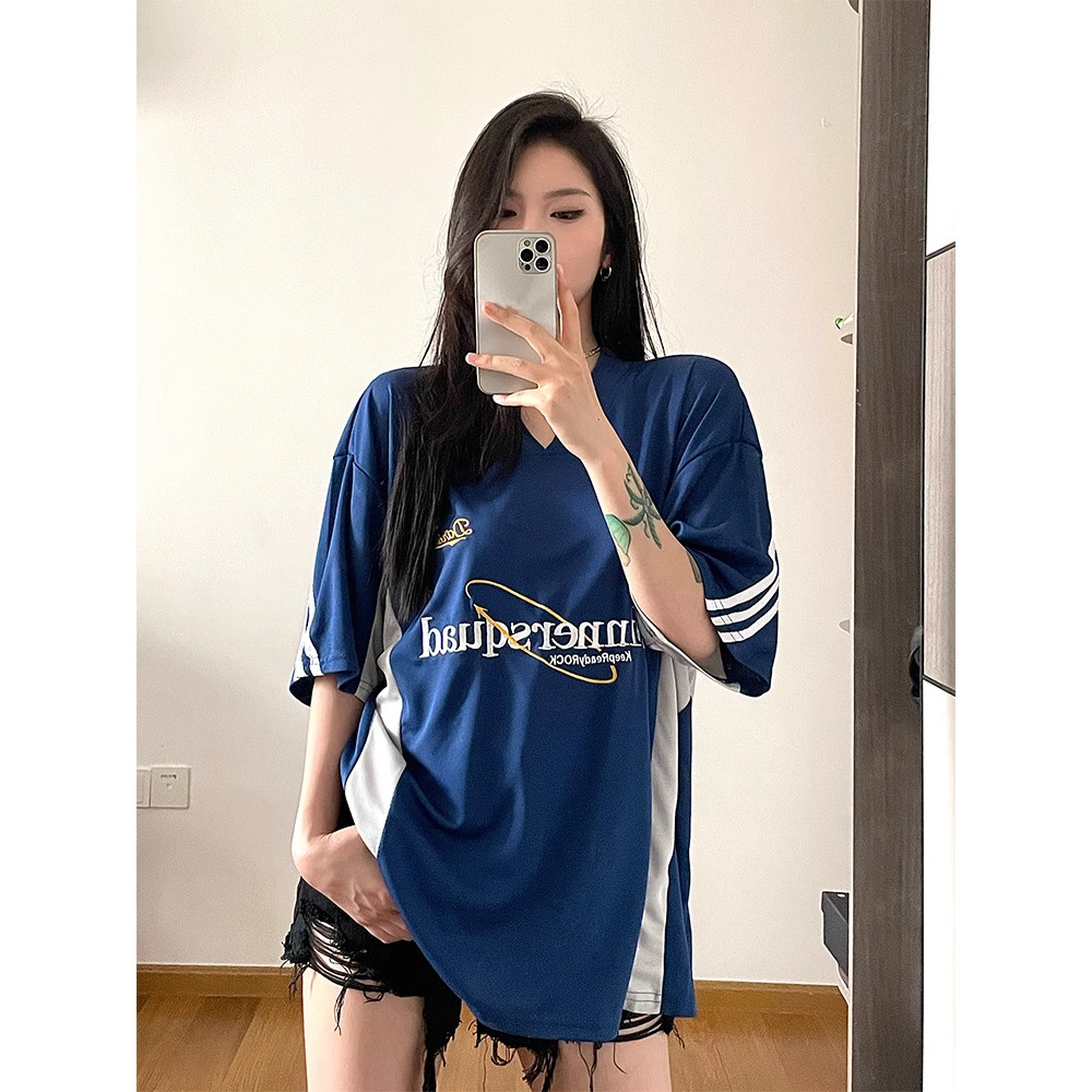 ส่งไวจากไทย TAYCEN M-2XL แขนสั้น งานปัก เสื้อยืด ผู้หญิง ลายทาง คอกลม เสื้อ oversize เกาหลี โอเวอร์ไซส์