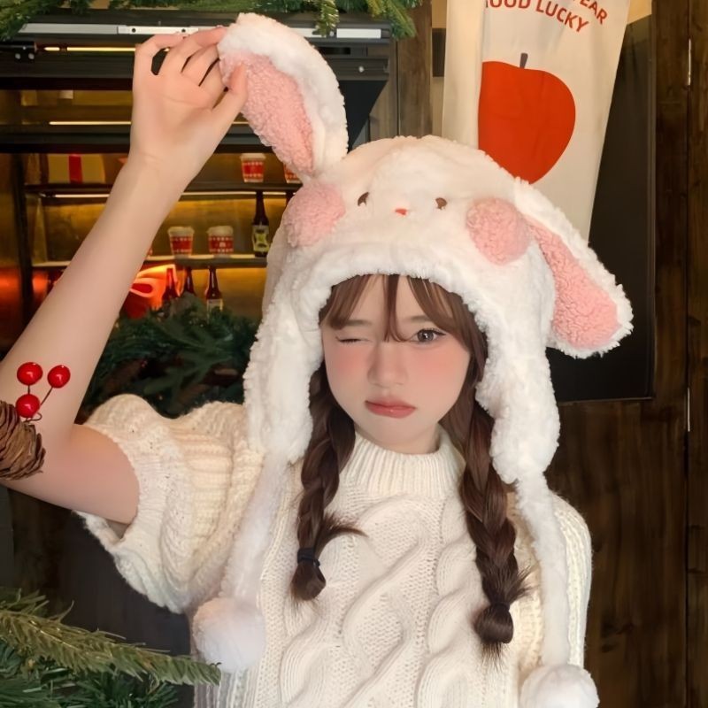 หมีน้อยหูผู้หญิงน่ารักหมวก Lei Feng ผ้าพันคอการ์ตูนฤดูหนาวที่อบอุ่นฤดูหนาวหมวกบลัชออนหนาฤดูใบไม้ร่วงและฤดูหนาว INS