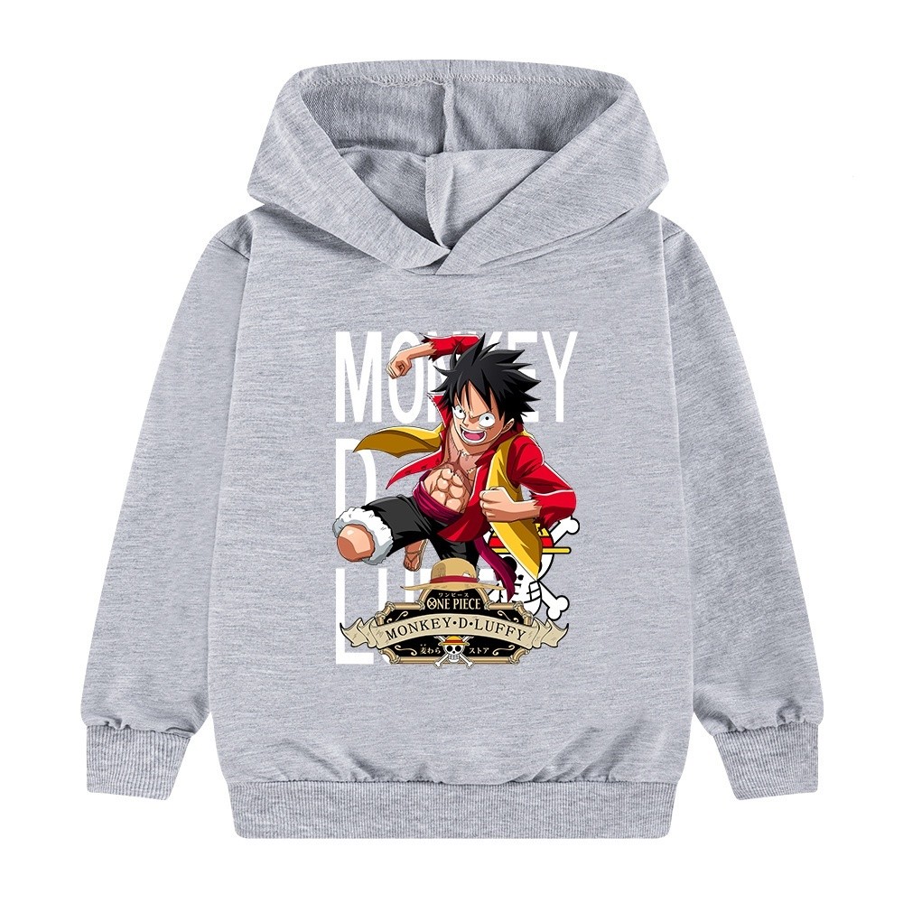 2024ใหม่ One Piece luffy เด็กเสื้อกันหนาวหมวกสนุกและมีสไตล์ชุดลำลองสำหรับอายุ3-14ปี