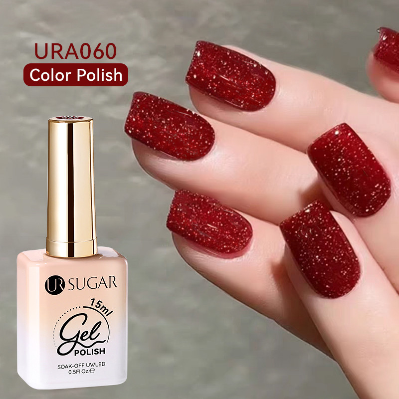 Ur SUGAR 15ml Glitter Red Nail Gel Polish กึ่งถาวร Soak Off UV Gel