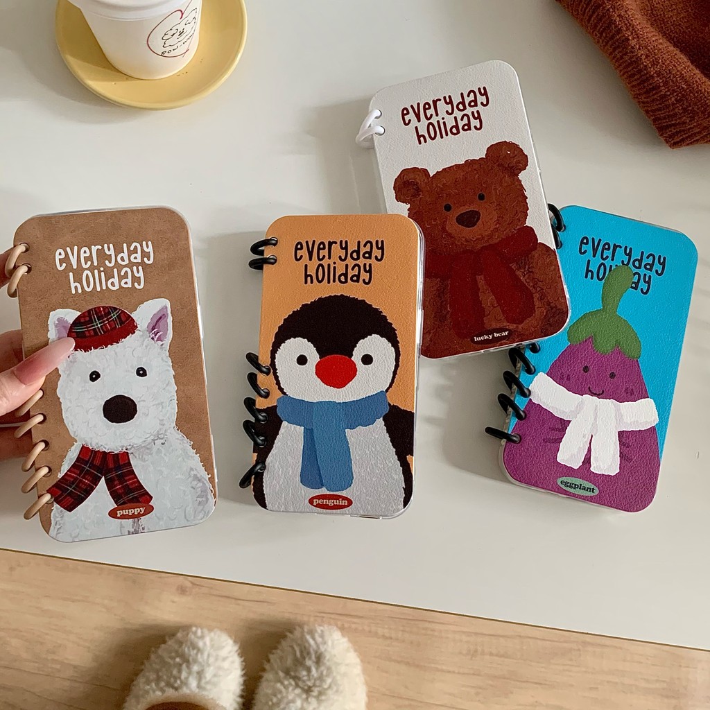 Jellycat Puppy Dog Bear มะเขือยาวเพนกวินปฏิทินออกแบบ PU Flip TPU สําหรับ Apple IPhone 16 15 14 13 12 Pro Max เคสกันกระแทก