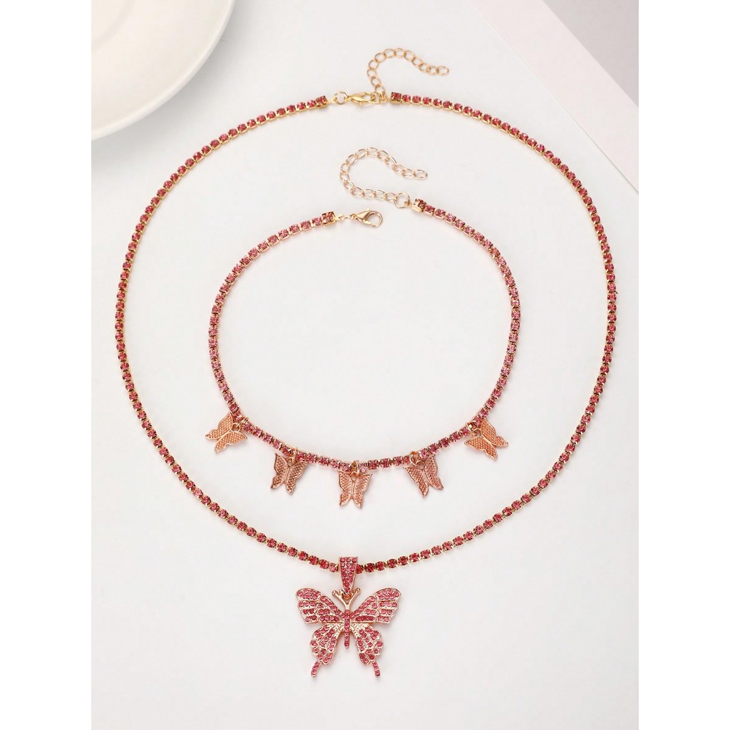 [RSQ] สร้อยคอผีเสื้อคิวบายุโรปอเมริกัน Rhinestone สร้อยคอจี้ผีเสื้อเครื่องประดับฮิปฮอปเค้นคอเทนนิส
