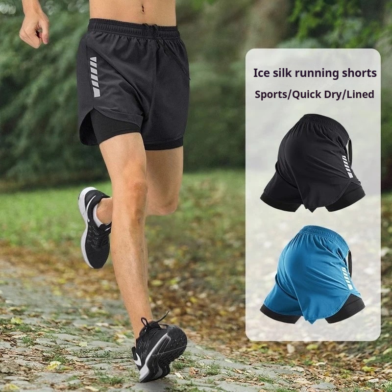 กางเกงขาสั้น 2-in-1 ไซส์ M-5XL ผ้า Dri-Fit กันเหนียว ซับใน 2 ชั้น เหมาะปั่นจักรยาน วิ่ง ออกกำลังกาย มี 3 สี ดำ เทา น้ำเงิน
