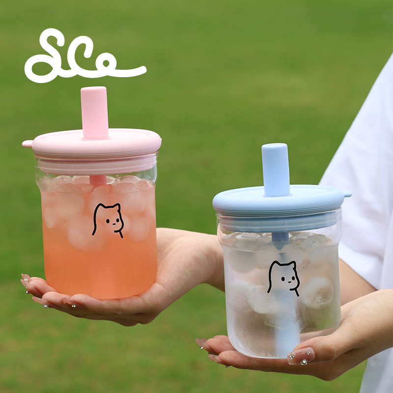 Silky Cat Ice Lemon Cup แก้วบอโรซิลิเกตสูง ถ้วยเครื่องดื่มน้ําผลไม้ แก้วมูลค่าสูง 600ml