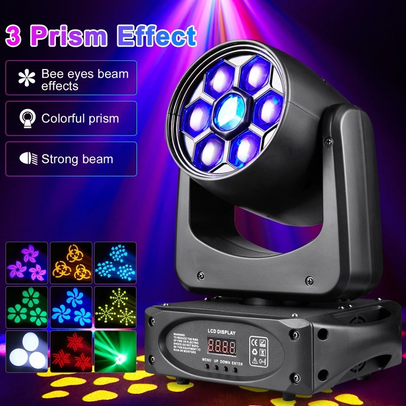 Fierysal 150W Bee Eye Beam Moving Head Light DMX512 RGBW 3 Prism Effect Stage Lighting สําหรับ Disco