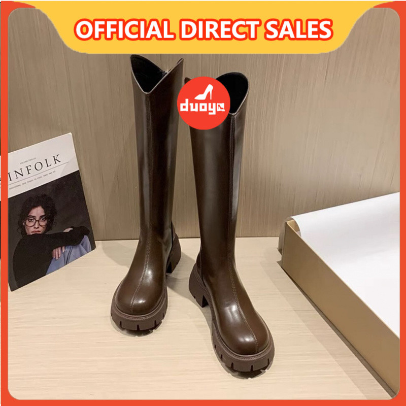 Duoya Factory รองเท้าบูท ข้อสูง ส้นหนา หัวกลม ทรงตรง เหมาะกับฤดูใบไม้ร่วง และฤดูหนาว สําหรับผู้หญิง