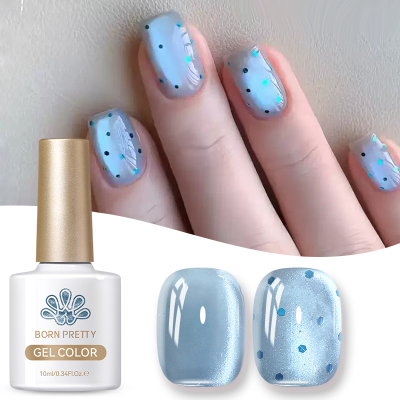Born PRETTY Ice Blue Magnetic Nail Gel Polish Sky Blue Cat Eyes Gel กึ่งถาวรเจลเคลือบเงาเล็บอุปกรณ์ 10ml