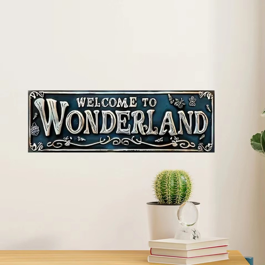 Cifbuy ยินดีต้อนรับสู่ Wonderland Vintage ป้ายอลูมิเนียม 157 x 39 นิ้วเหมาะสําหรับ Home Garden Cafe 