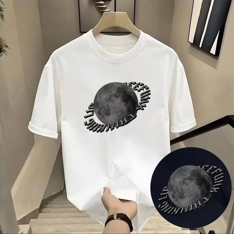 【XRP】 S-5XL สไตล์หลวม Moon พิมพ์ Basic Tee รอบคอผู้ชายรอบคอแขนสั้นตัวอักษรพิมพ์เสื้อยืดสีดำ/ สีขาว