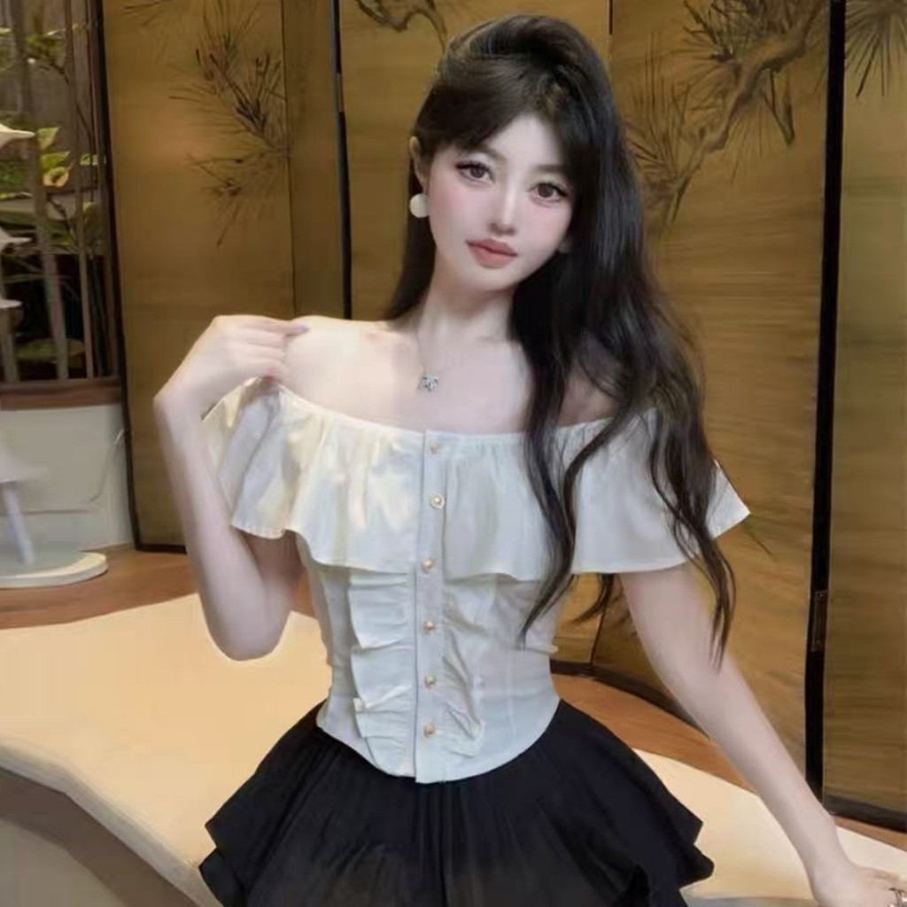 เสื้อครอปฝรั่งเศสเปิดไหล่พร้อมกระโปรง - รูปที่ 6