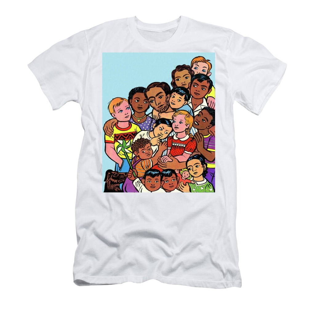 เสื้อยืด Group of Children With Man T-ShirtCartoon แท้ Cotton 100% คอกลม เสื้อกีฬา y2k  ผ้านุ่ม สีด