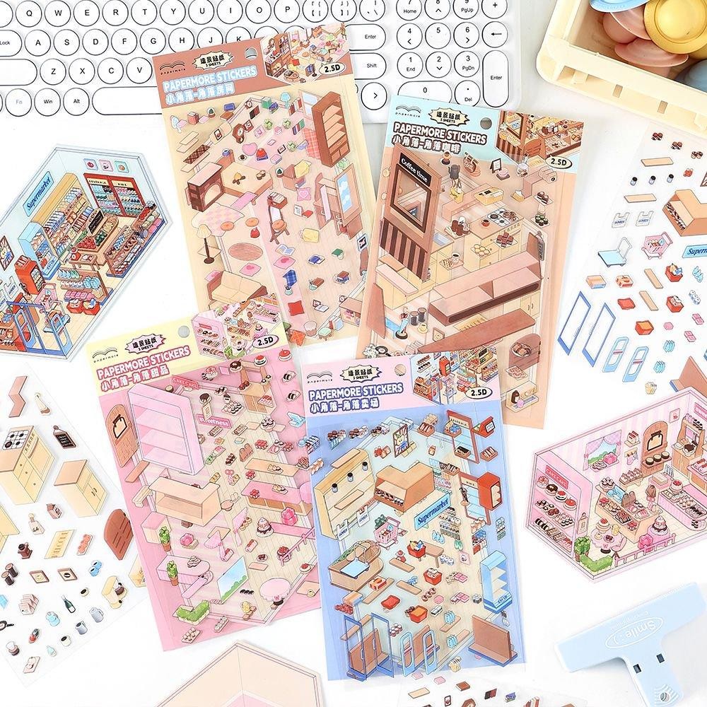 Diy 3D สติกเกอร์ฉากสติกเกอร์สําหรับสาวทํา Own Mini Shop ฉากสติกเกอร์สําหรับเด็กน่ารักการ์ตูนสัตว์สติ