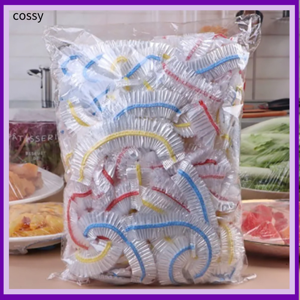 Cossy 100 ชิ้นฝาครอบอาหารแบบใช้แล้วทิ้ง, ปากยืดหยุ่นถุงพลาสติกพลาสติกเกรดอาหาร, ฝาปิดอาหารยืดหยุ่นแบบใช้แล้วทิ้งสด-เก็บสีสัน Cling ฝาครอบ