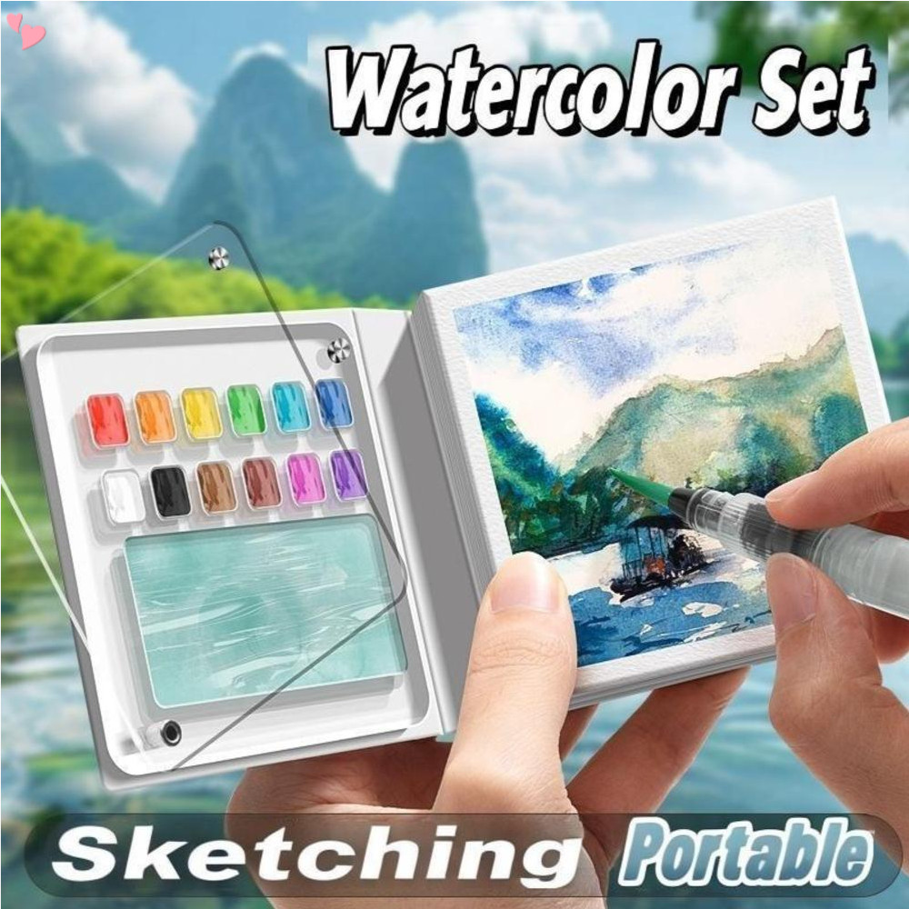 สมุดสเก็ตช์ภาพสีน้ําขนาดเล็กแบบพกพาพร้อมถาดสี-50แผ่นกระดาษหนาขนาดกลางเหมาะสําหรับ ออนเดอะโก (ไม่รวมสี)