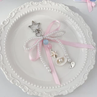 บัลเล่ต์แรงบันดาลใจแฟชั่นมุกเทียม Bowtie Charm Stylish Bowknot ริบบิ้นพวงกุญแจกระเป๋าเครื่องประดับสําหรับกระเป๋าและอุปกรณ์