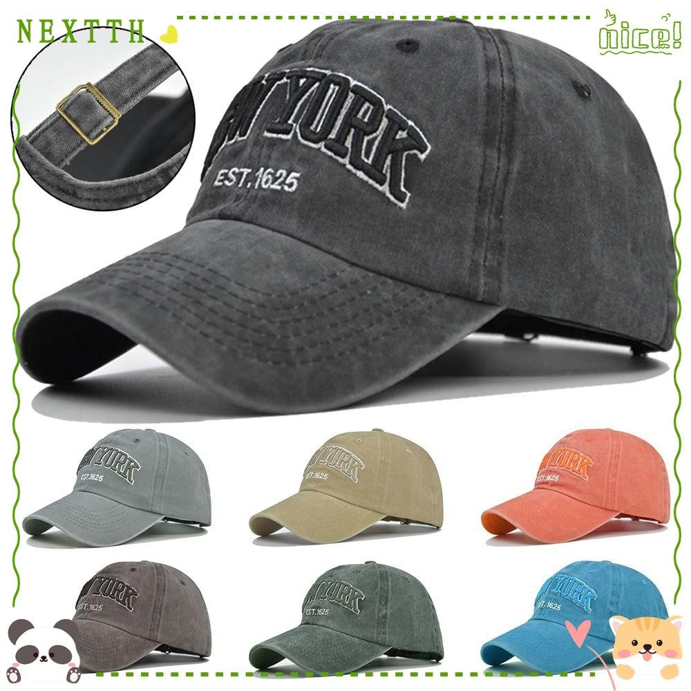 NEXTTH Distressed Faded Cap กีฬากลางแจ้ง WASHED DENIM หมวกกันแดดแบบปรับได้