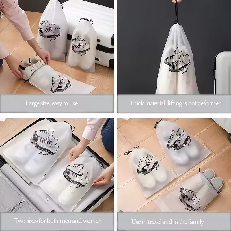 [HGB]5 ชิ้น Frosted กระเป๋าเก็บรองเท้า Travel Organizer พร้อม Drawstring & หน้าต่างโปร่งใส, วัสดุ PE ทนทานสําหรับการถ่ายภาพถนน, 25x36 ซม./29x43 ซม.