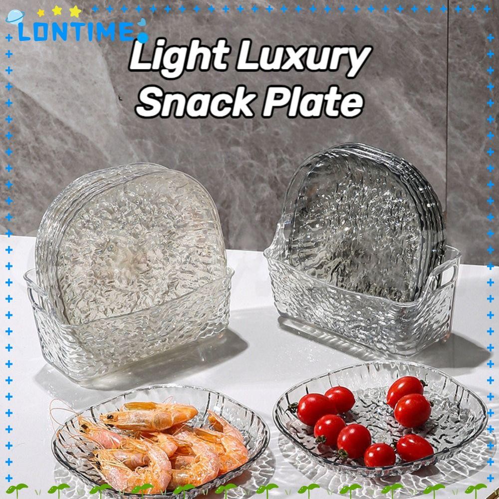 LONTIME 1/4/8 ชิ้น Spit Bone Plate, พร้อมขายึดด้านล่าง Glacier รูปแบบจานผลไม้, โปร่งใสจานขนาดเล็กชุดเก็บของในครัวเรือน