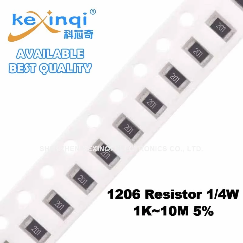 (100 ชิ้น) 1206 ตัวต้านทาน SMD 5% 1/4W 1K 10M 2.2K 2.7K 6.8K 10K 22K 33K 47K 68K 100K 220K 330K 470K 680K 1M 2.4M 4.7M Ohm ความต้านทาน