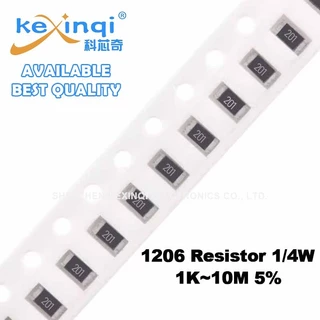 (100 ชิ้น) 1206 ตัวต้านทาน SMD 5% 1/4W 1K 10M 2.2K 2.7K 6.8K 10K 22K 33K 47K 68K 100K 220K 330K 470K 680K 1M 2.4M 4.7M Ohm ความต้านทาน