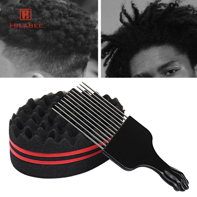 [hilabee] Afro Curl Coil Wave Hair Curl Brush แปรงฟองน้ําพร้อมหวีจัดแต่งทรงผมโลหะสําหรับตัดผมที่บ้าน