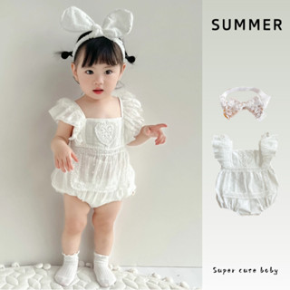 ฤดูร้อนใหม่เสื้อผ้าเด็กสาวแขวนบอดี้สูทกับแถบคาดศีรษะ0-24เดือ…