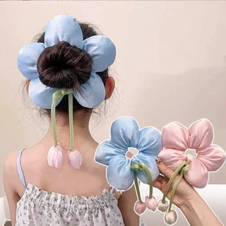 ยางรัดผมฟองน้ำลายดอกไม้ ประดับดอกทิวลิป สไตล์เกาหลี มาใหม่