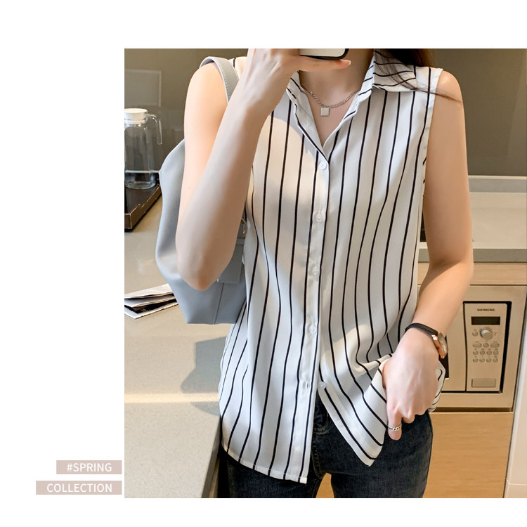 ชุดเสื้อกั๊กลายทางฤดูร้อนสำหรับผู้หญิง เสื้อแขนกุด สบายๆ หลากหลาย