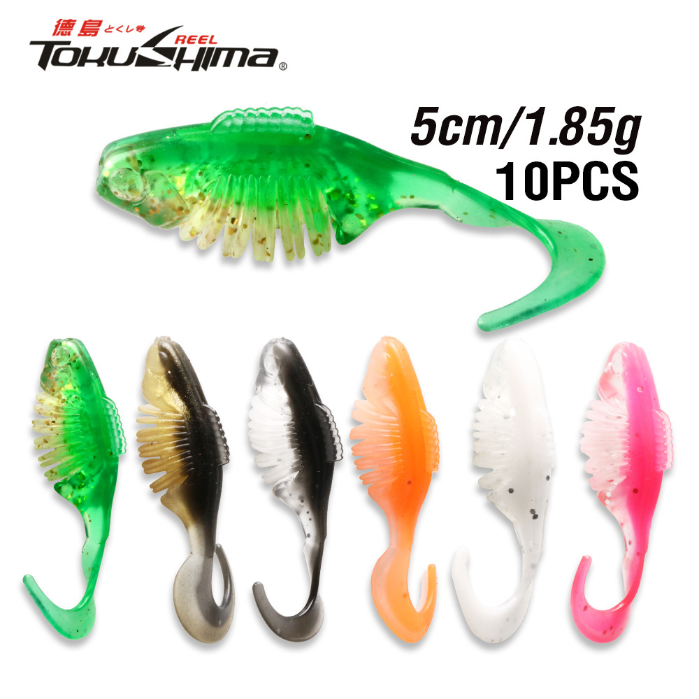 5 ซม.6 สี Curly-Tail Swimbaits เหยื่อหนอนเหยื่อตกปลาพลาสติกประดิษฐ์นุ่ม 10 ชิ้น/ถุงเหยื่อตกปลาสําหรับน้ําจืดและน้ําเค็ม