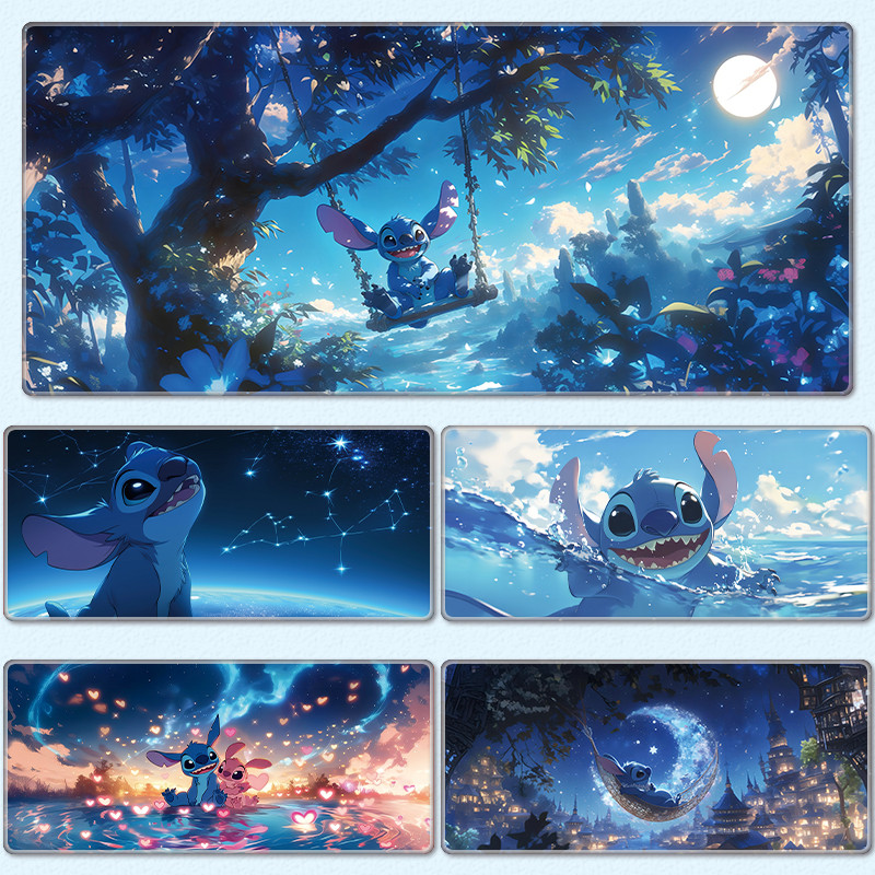 แผ่นรองเมาส์ Stitch ขนาดใหญ่ Disneys Lilo & Stitch การ์ตูนน่ารักแผ่นรองเมาส์หนาล็อคขอบแป้นพิมพ์คอมพิวเตอร์แผ่นรองโต๊ะ