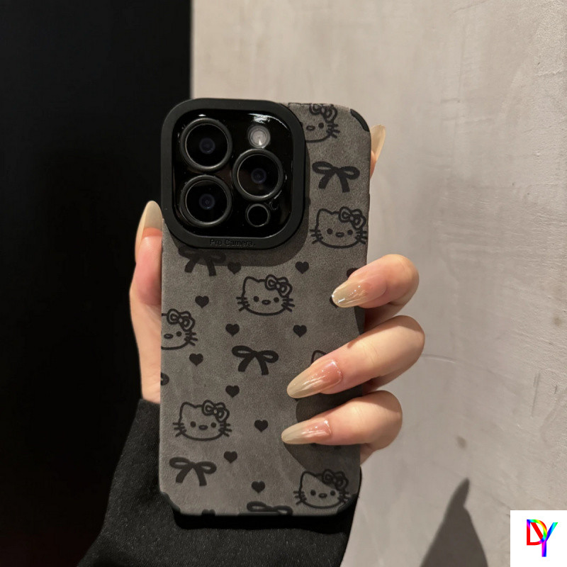 Hello Kitty bowknot สําหรับ iPhone 16/15Promax 16PRO 11Promax 12/13/15 6/7/8Plus Xmax 14Plus เคสโทรศัพท์รวมทุกอย่าง lambskin กันกระแทกปกอ่อน