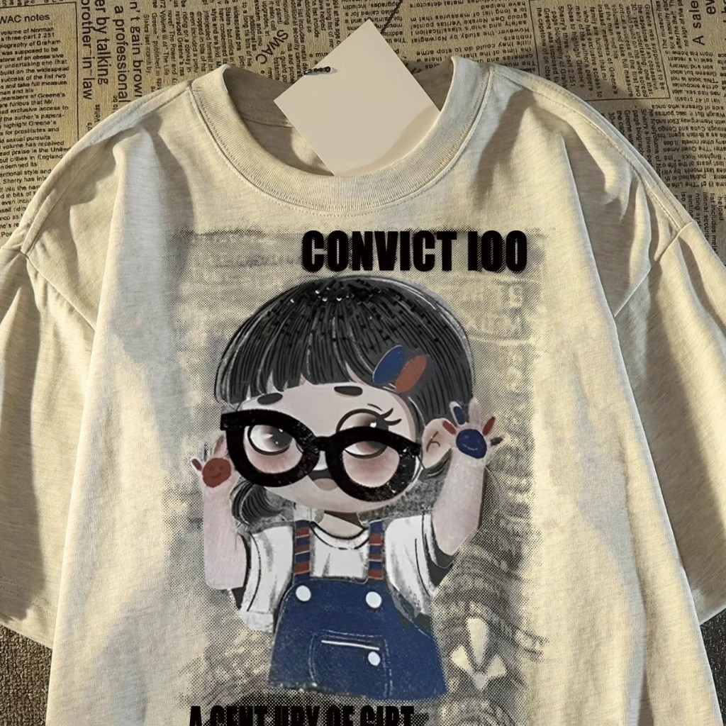 TeddyTee ️เสื้อสาวอวบ-เสื้อยืด oversize สวมใส่สบาย ลายพิมพ์ “CONVICT GIRL” สไตล์เกาหลี  ไม่ต้องรีด แนวสตรีท ผ้าฝ้าย100% ราคา ถูกที่สุด ดีลบีเคเค แกลเลอรีภาพที่ 4
