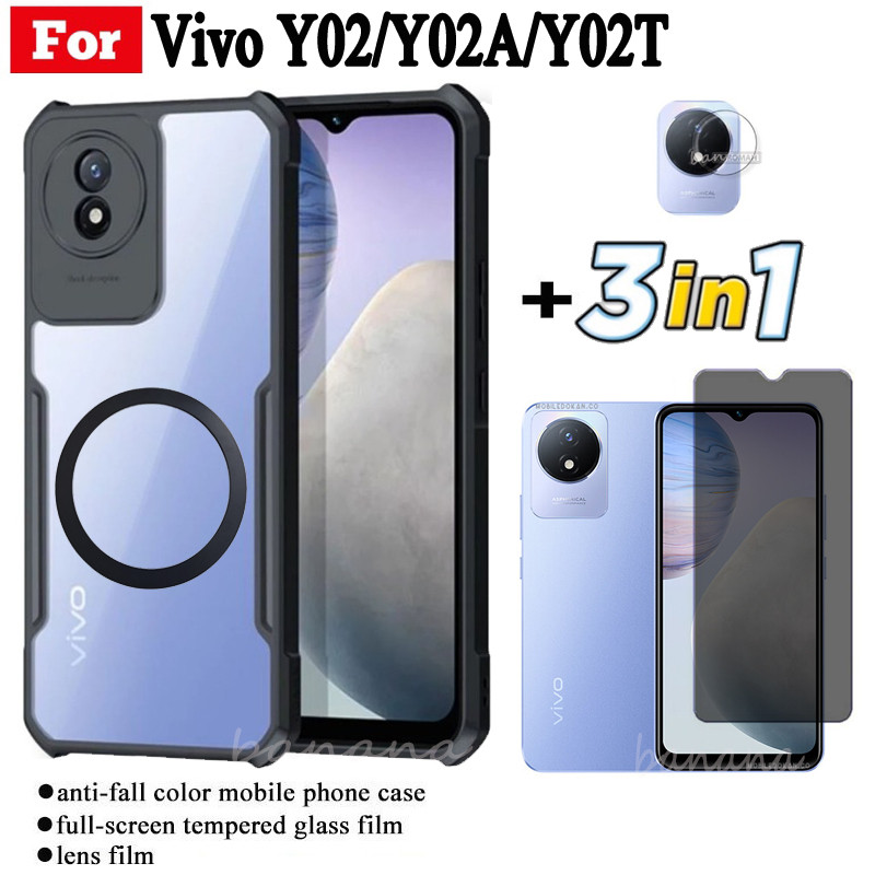 3 in 1 Vivo Y02 เคสโทรศัพท์กันกระแทกแม่เหล็กสติกเกอร์ชาร์จไร้สายสําหรับ Vivo Y02A Y02T Y03 Y03T Y04 